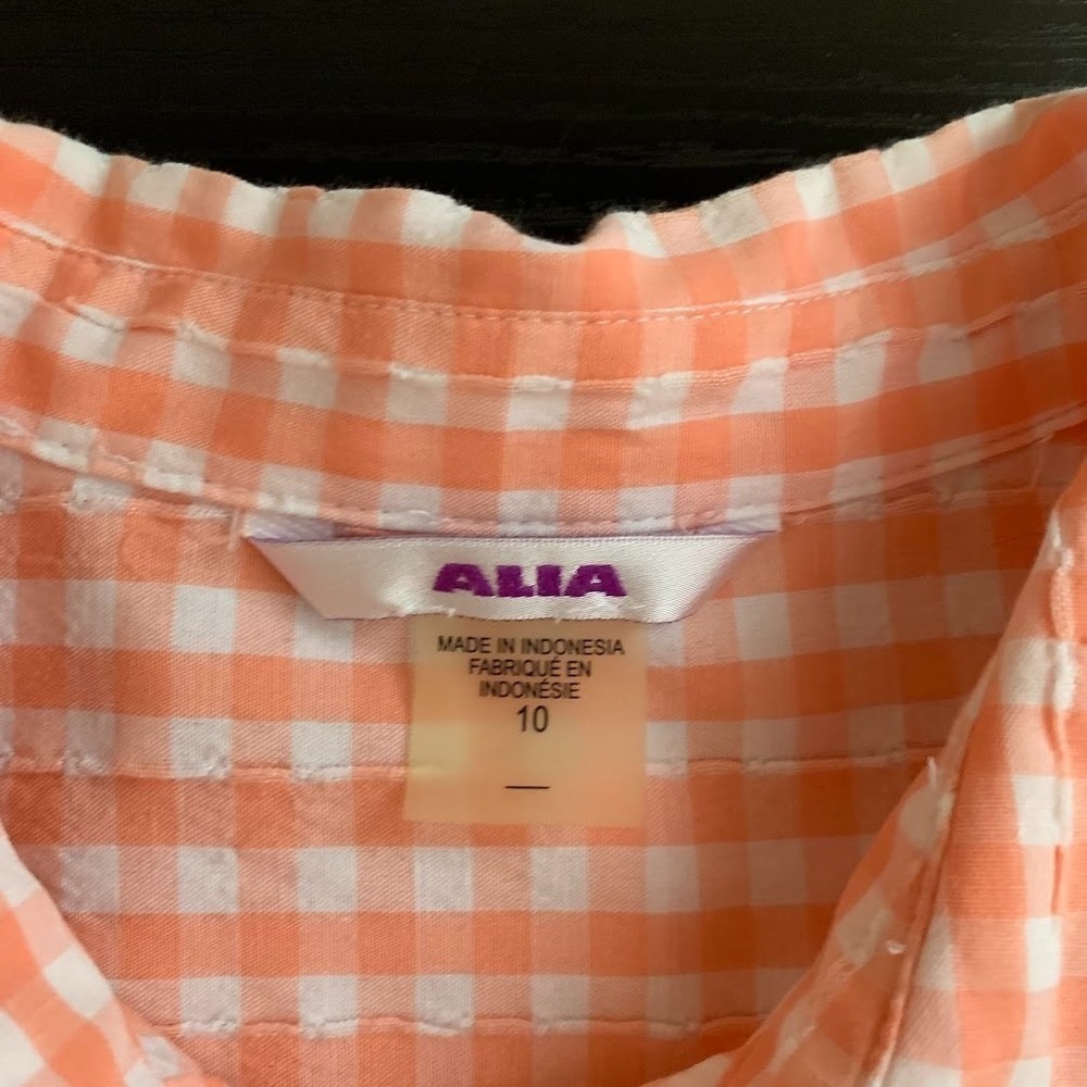 Vintage Alia Plaid Peach Button Up Collared Shirt Women's 10 - Picture 7 of 8